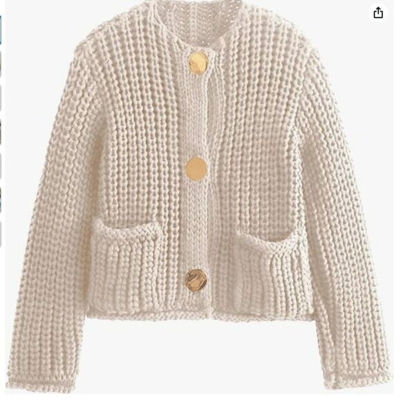 Women's Chunky Knit Cardigan Long Sleeve Crop Crochet Sweater Size Small NWOT - Picture 1 of 5